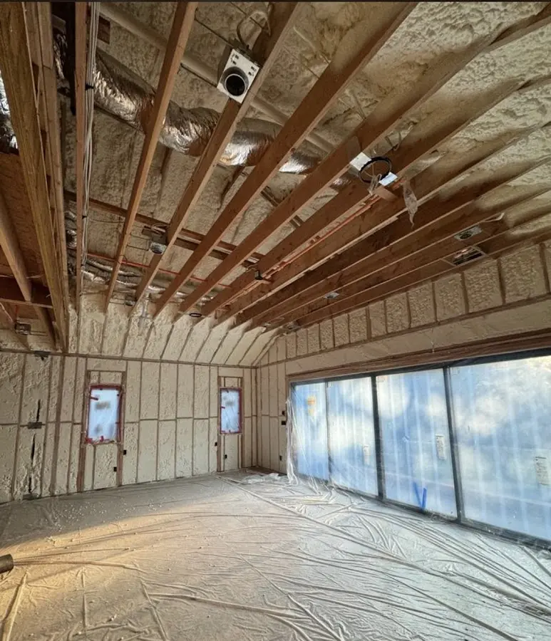 Interior walls and ceiling insulated with spray foam during new construction in Hidalgo